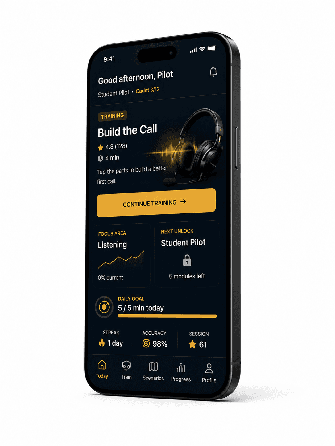 Mockup móvil de la app AeroComms